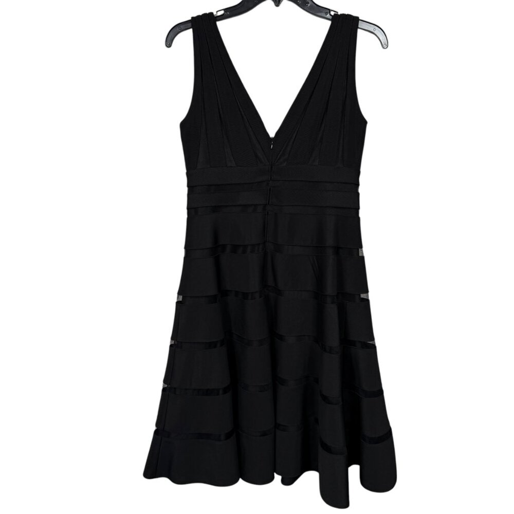White House Black Market Dress Size 6 Black Striped A Line Mesh Bandage Classy - Picture 3 of 9